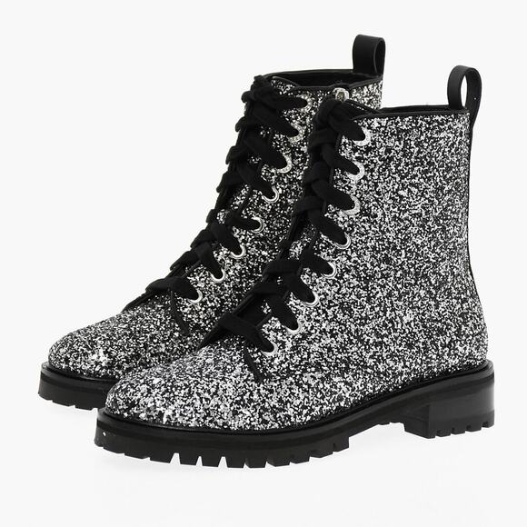 Kate Spade Jemma Silver Glitter Leather Combat Boots Women's 6.5 NEW - Picture 3 of 13